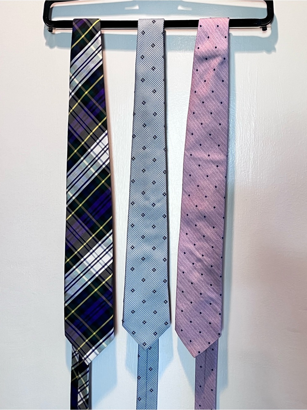 Set of Three Men’s Silk Ties - Purple, Light Blue, Plaid